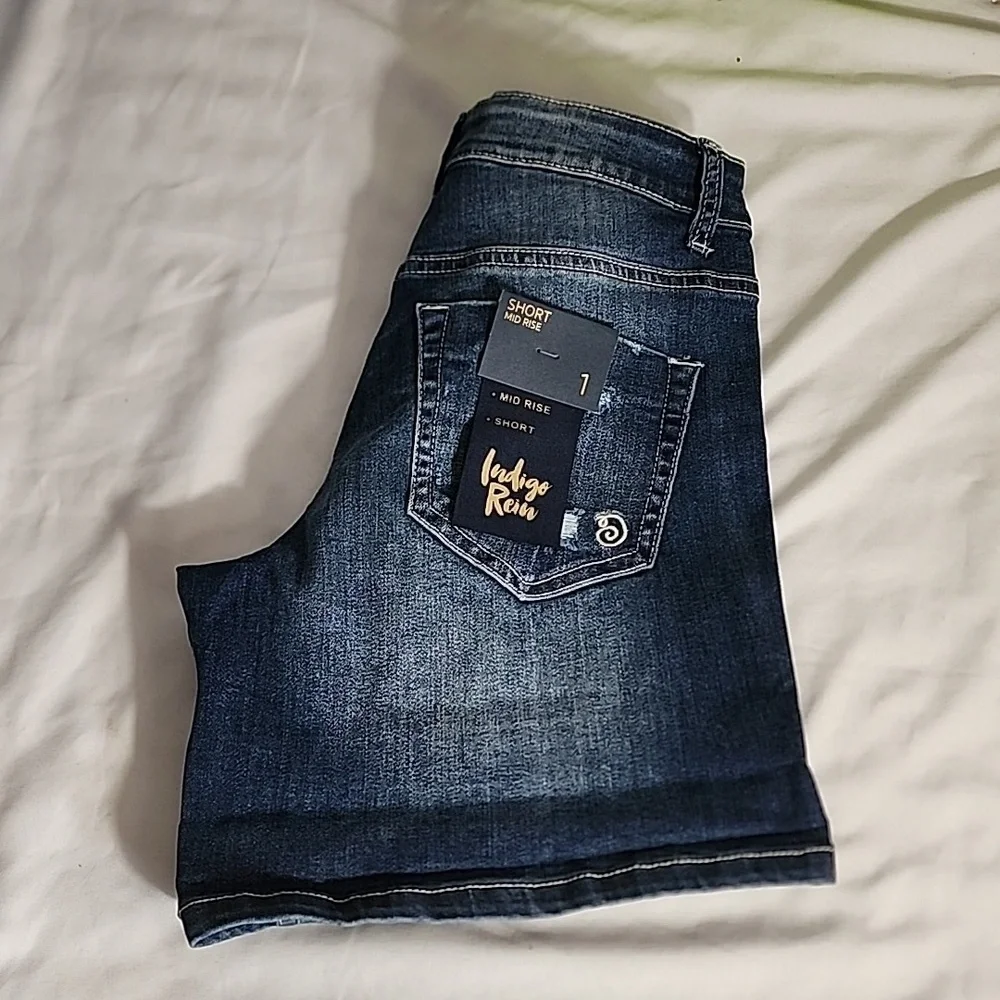 indigo rein distressed  womens jrs denim jean mid rise shor… - Picture 4 of 6